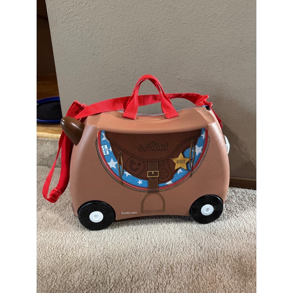 Trunki Bronco Horse Ride-On Suitcase Kids Carry-On Luggage Brown Cowboy Sheriff‎